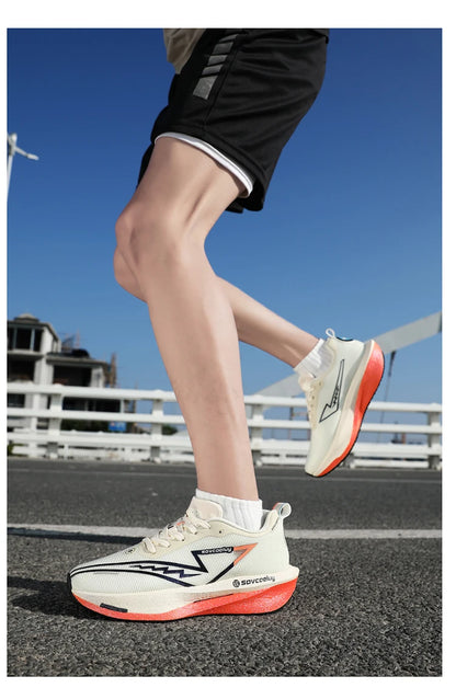 Sapatilhas de corrida com placa de carbono, especialidade maratona, para homem e mulher, desportivas, respiráveis, leves, confortáveis, atléticas e antiderrapantes
