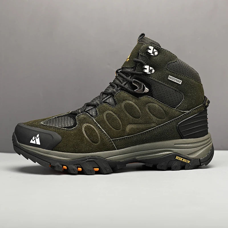 Botas de caminhada de cano alto HIKEUP para homem, calçado de inverno para exterior, com atacadores, antiderrapantes, desportivas casuais para trekking, impermeáveis, em camurça