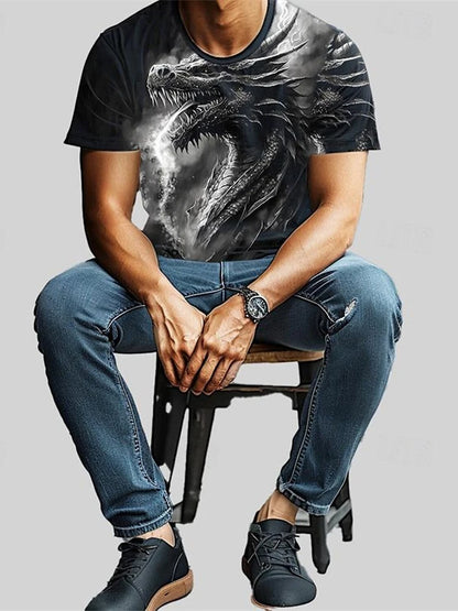 Camiseta de hombre con estampado de dragón 3D, informal de verano para diario, camiseta urbana de hombre para deportes al aire libre, manga corta, moda urbana