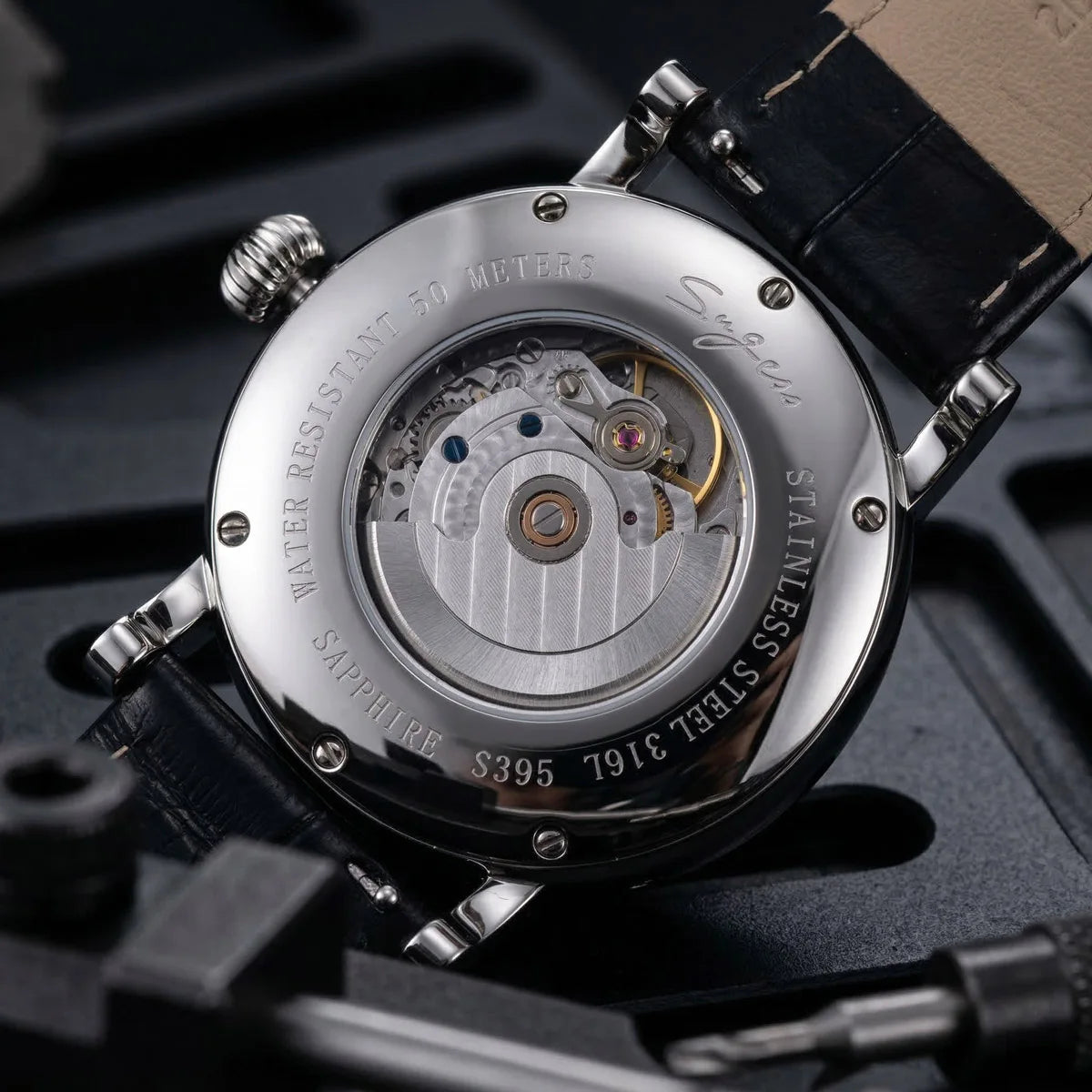 Sugess Watches for Men Automatic Mechanical Watch Moonphase Tianjin ST2108 Waterproof Date Hands Sapphire Crystal Rome Wave Dial