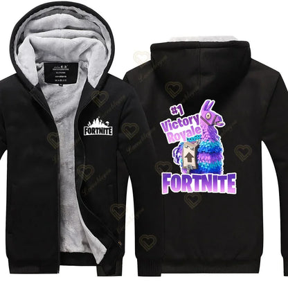 Sweat-shirts com capuz luminosos Fortnite de inverno, quentes, para homem e mulher, cosplay de jogo, em velo espesso, com fecho, casaco e sobretudo para casal