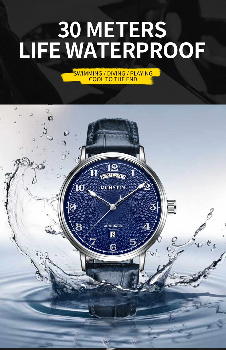 OCHSTIN Day Date Gents Watches 2025 Gift for Men Automatic Mechanical Business Wristwatches 40mm Analog Male Clock Leather Strap