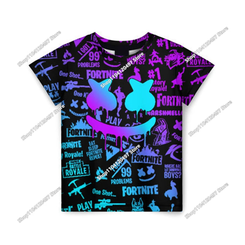 T-shirts Fortnite Anime para Menina, T-shirt Branca para Rapaz, T-shirts Cartoon para Bebé, Camisolas de Verão com Estampado Fofo, Tops de Disfarce
