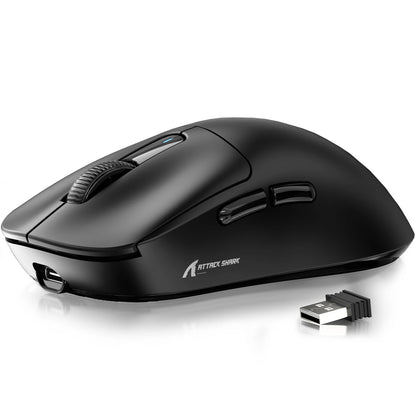 ATTACK SHARK X3 brezžična igralna miška, senzor PixArt PAW3395, 26K DPI, ultralahka 49g, tri-način 2.4G/Bluetooth/žično, za PC/MAC