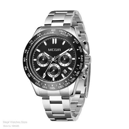 Relógio de homem MEGIR, marca de luxo, relógio desportivo de quartzo, bracelete em aço inoxidável, resistente à água, cronógrafo, relógio de pulso
