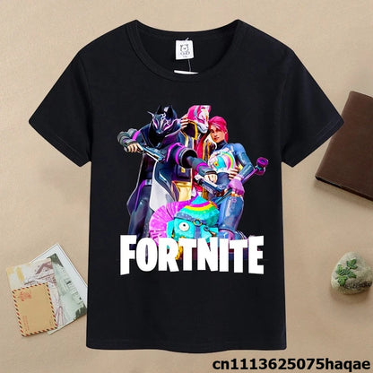 T-shirt de verão para criança Fortnites, com estampado de figura de jogo em estilo cartoon, T-shirt casual desportiva para rapaz, manga curta, vestuário infantil