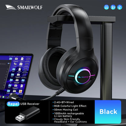 SMAILWOLF L80 Bluetooth wireless three-mode gaming headset, lightweight 185g plug-in microphone e-sports gaming headset