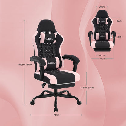 WOLTU Massage Gaming Chair Ergonomic Swivel Computer Chair with Pillow & Footrest Adjustable Headrest Lumbar Support Gamer Chair