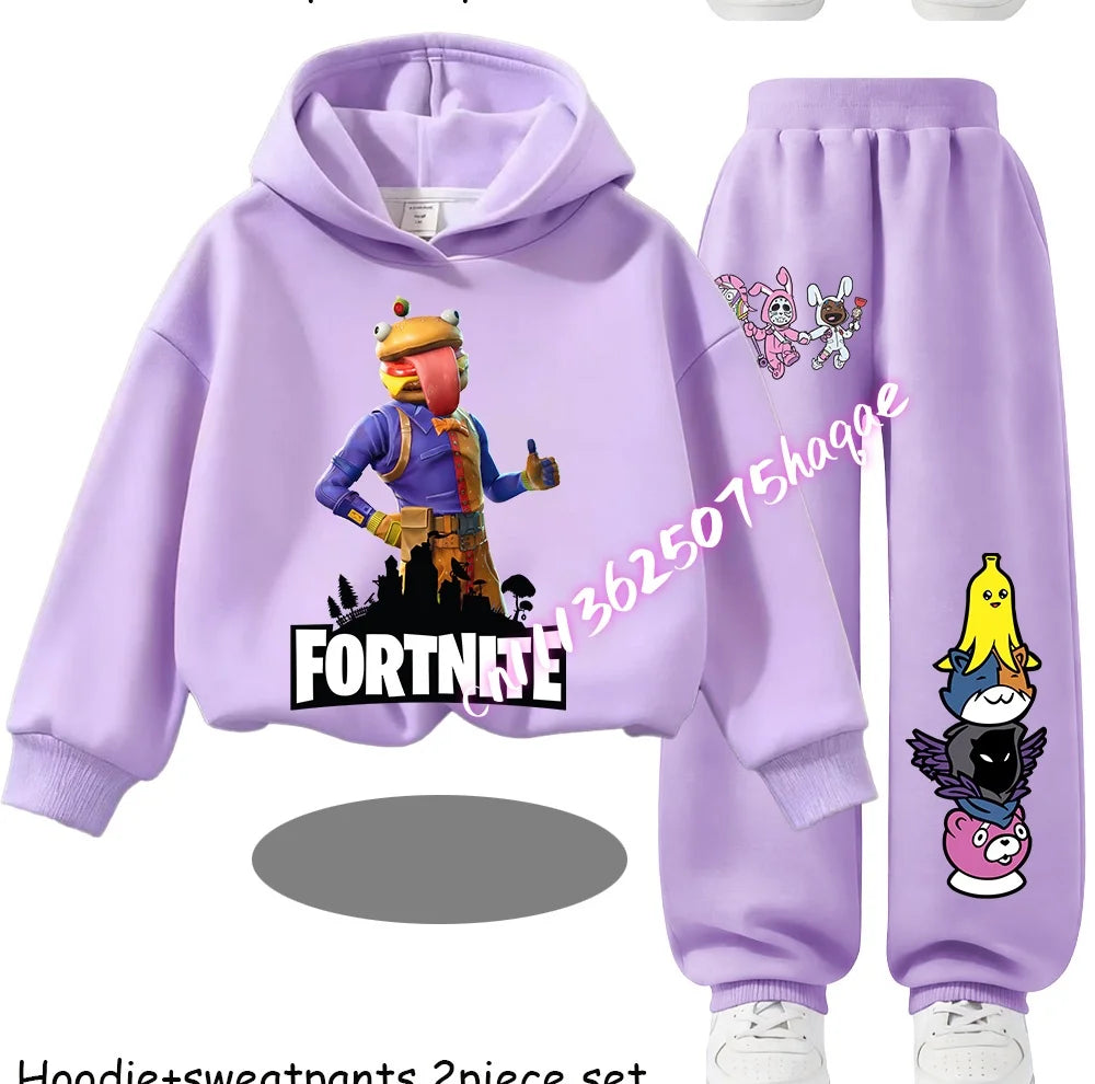 Fortnite Kids Spring and Autumn Long-Sleeved Pants Children's Hooded Sweatshirt Set Game Cartoon Print Boys' Sport Shirt