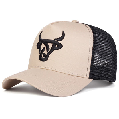 Unisex Ox Head Embroidery Baseball Net Caps Spring Summer Outdoor Adjustable Casual Hats Dad Hat Sunscreen Hat