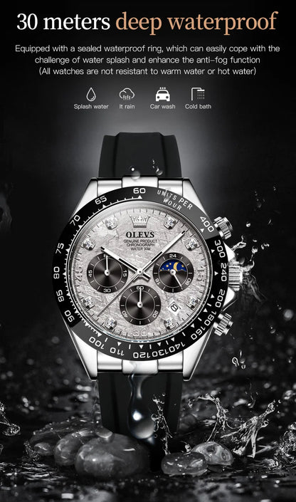 OLEVS Luxury Brand Quartz Watch for Men Waterproof Luminous Moon Phase Hour Men's Watch Chronograph Sport Wristwatch Moonswatch