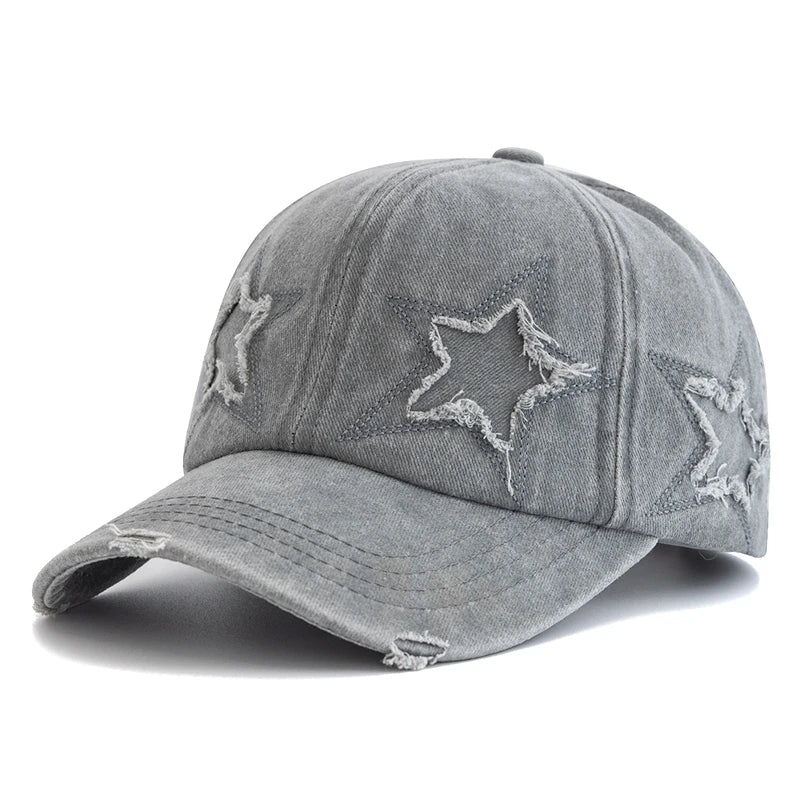 New Women's Five Pointed Star Design Washed Cotton Baseball Cap Fashion Street Dad Hat