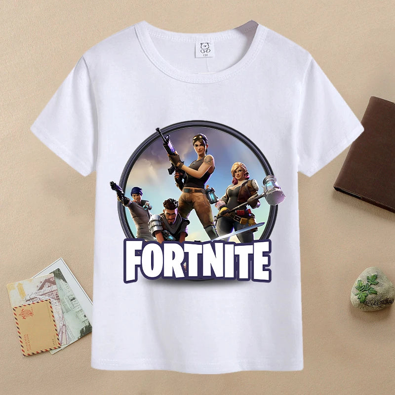 T-shirt de verão para criança Fortnites, com estampado de figura de jogo em estilo cartoon, T-shirt casual desportiva para rapaz, manga curta, vestuário infantil