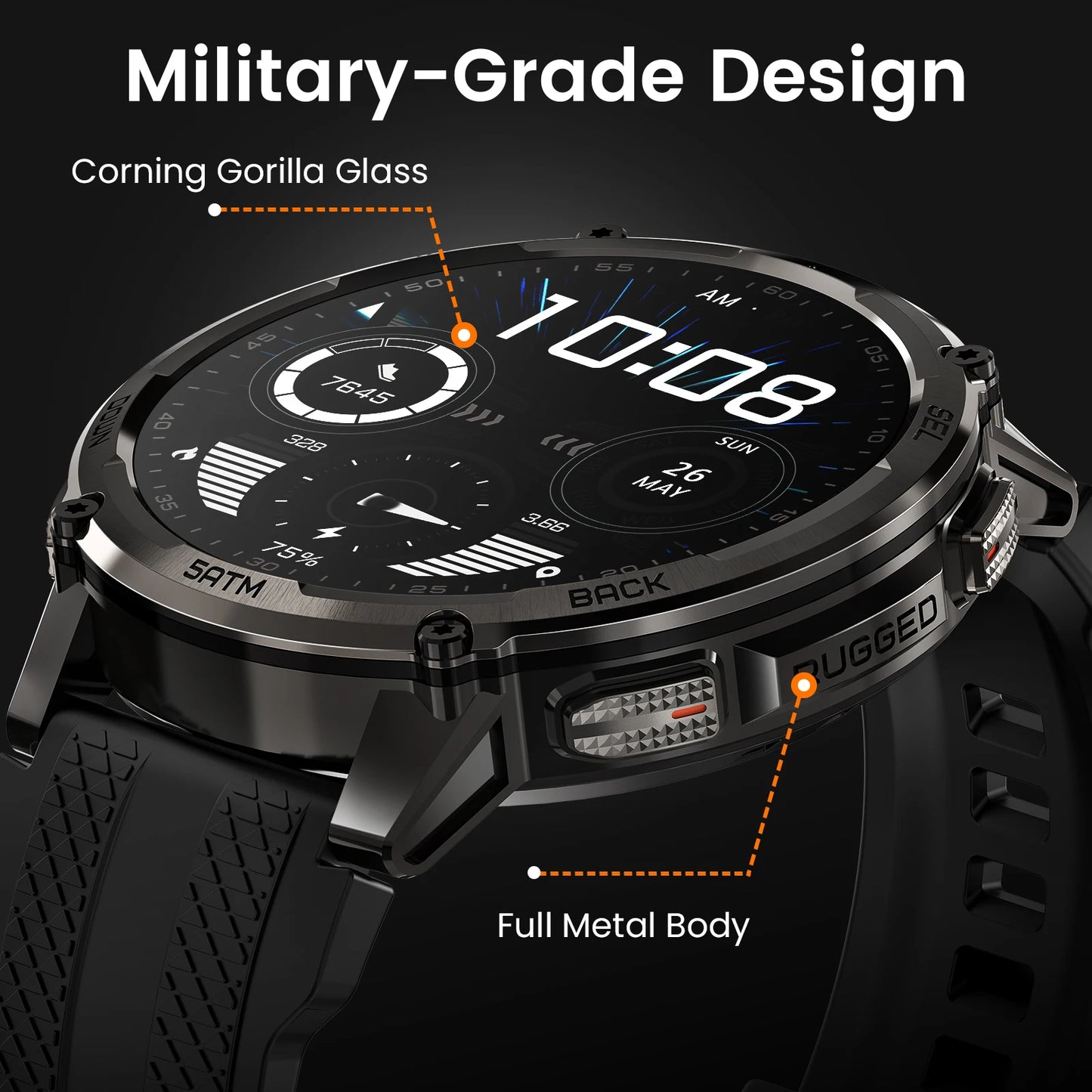 KOSPET TANK T4C Men's Outdoor Watch Rugged GPS  50M Waterproof Military Spec with Integrated Flashlight and Activity Tracking