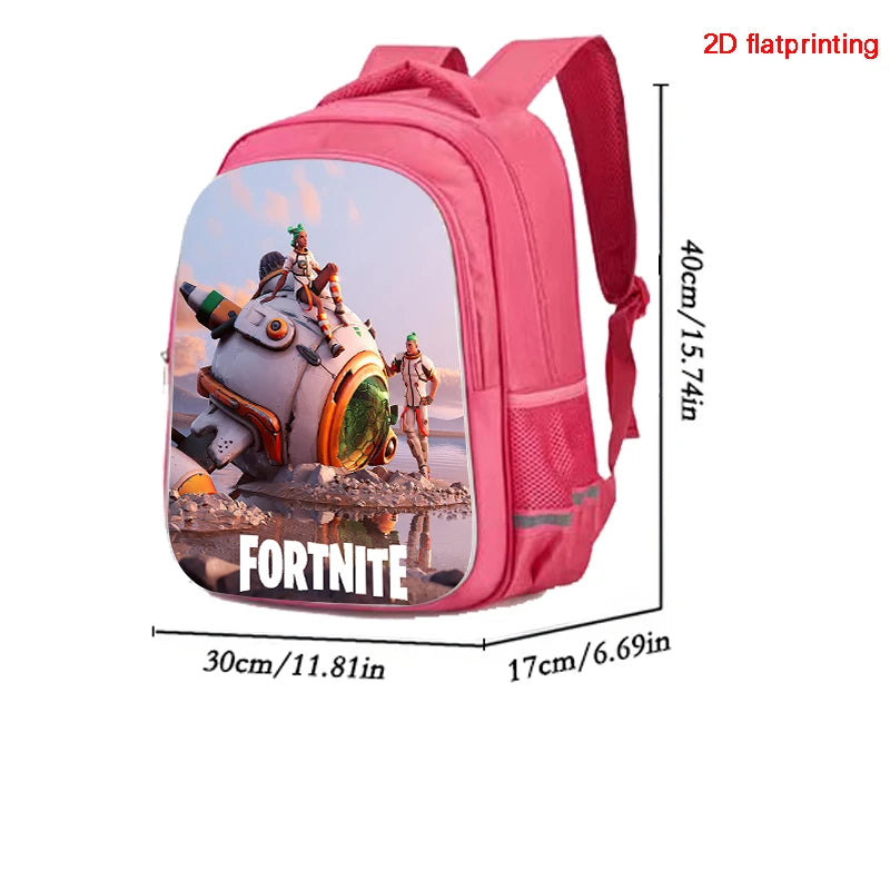 16" Fortnite Cartoon Red Backpack Unisex Dual Zipper Large Capacity School Bag Kids Bookbag Boys Girls Ages 5-8