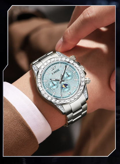 X-GEAR Men's Watch Automatic Mechanical with Diamond Dial Luminous Moon Phase Water-Resistant