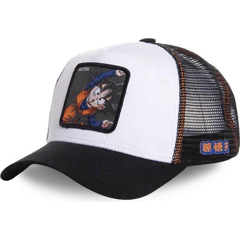 Czapka z motywem Dragon Ball Son Goku – letnia czapka podróżna z daszkiem, męska czapka z haftem w stylu hip-hopowym, z daszkiem przeciwsłonecznym, regulowana czapka typu trucker z siateczką