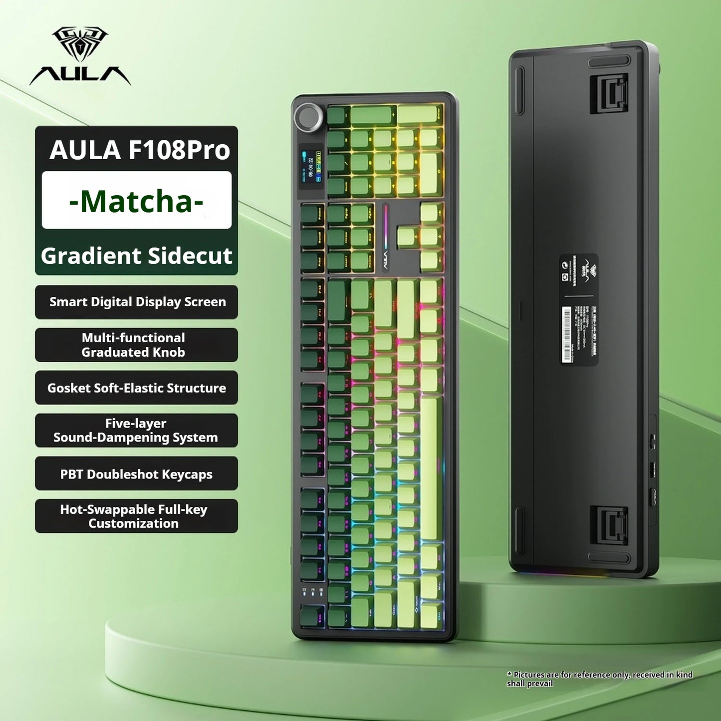 Teclado mecánico AULA F108 PRO personalizado con distribución 100%, retroiluminación RGB, Bluetooth inalámbrico, interruptores HiFi para gaming
