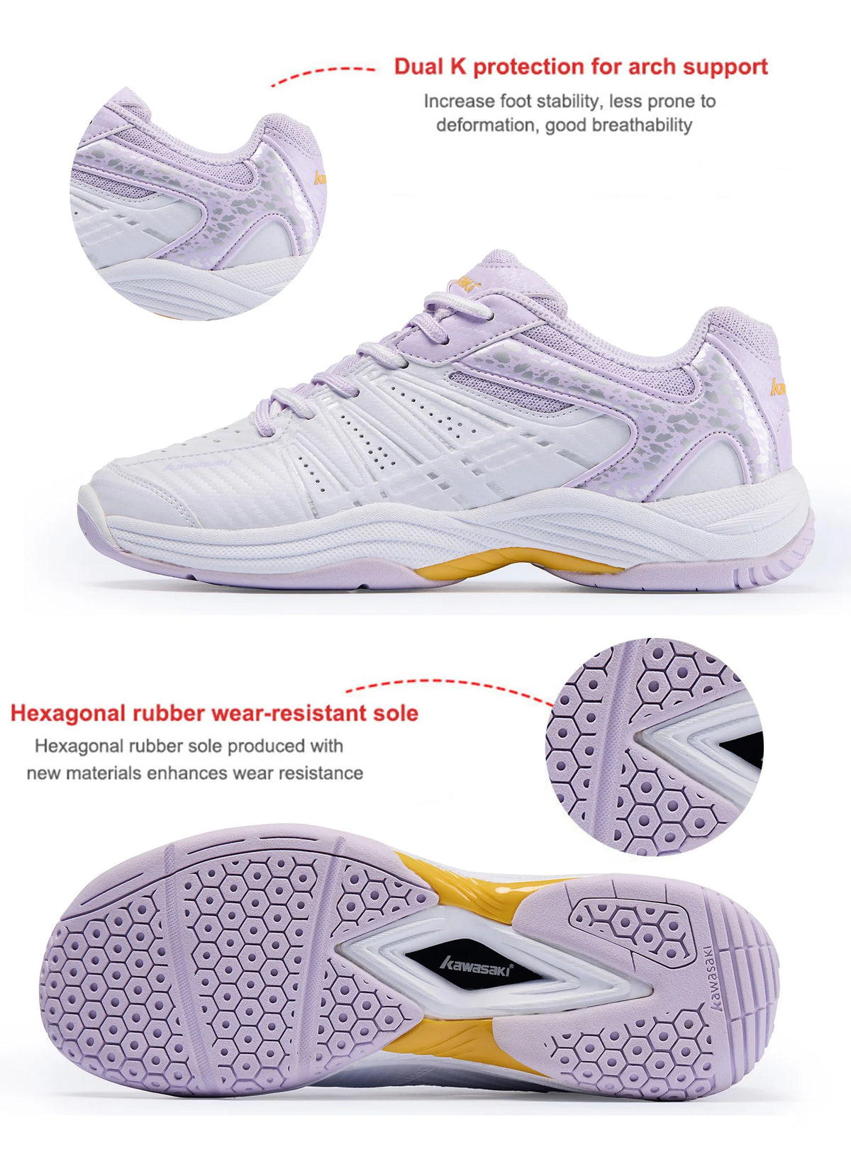 Buty do badmintona Kawasaki – profesjonalne, antytorsyjne damskie buty do tenisa stołowego, trampki K-065D – buty sportowe dla kobiet