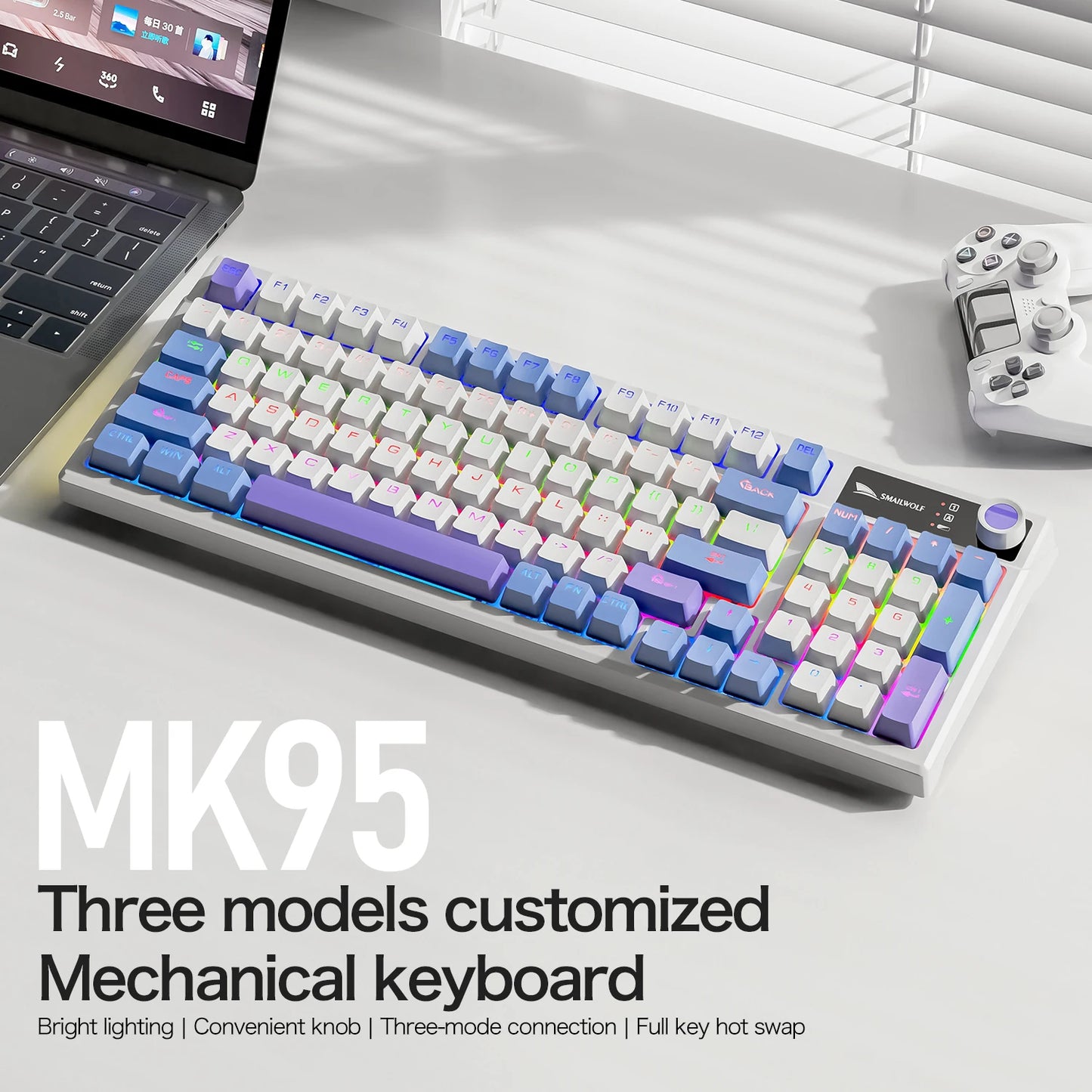 SMAILWOLF MK95 Bluetooth Wireless Three-Mode Mechanical Keyboard Korean Customized Office Gaming Laptop with RGB Lighting Effect