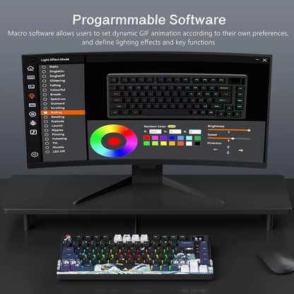 womier S-K80 Sea Wave Hot Swappable GamIng Keyboard Wired Mechanical Keyboard with Color OLED Display Gasket Mount RGB Keyboard