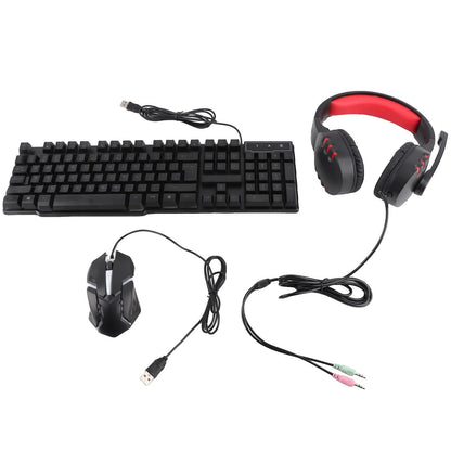 Combo gaming de teclado y ratón de 4 piezas, teclado ergonómico de 104 teclas, ratón con luz de respiración de 4 colores, auriculares y alfombrilla antideslizante para ratón