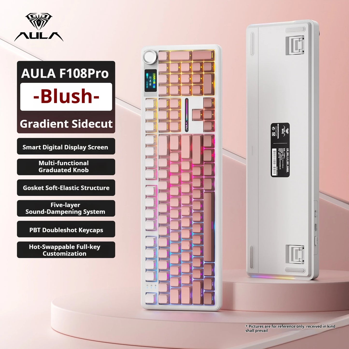 Teclado mecánico AULA F108 PRO personalizado con distribución 100%, retroiluminación RGB, Bluetooth inalámbrico, interruptores HiFi para gaming