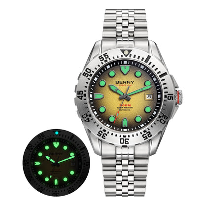 BERNY Automatic Diver Watch for Men Frosted Dial MIYOTA 8215 316L Supper Luminous Sapphire AR Fluororubber Men's Diving Watches