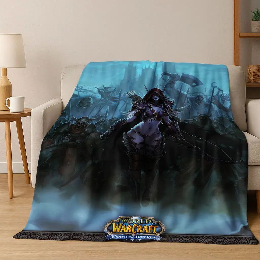 WOW World of Warcraft Arthas Demon Illidan Sylvanas Flannel Blanket,Cozy Soft Throw Blanket for Home Bedroom Bed Sofa Cover Gift