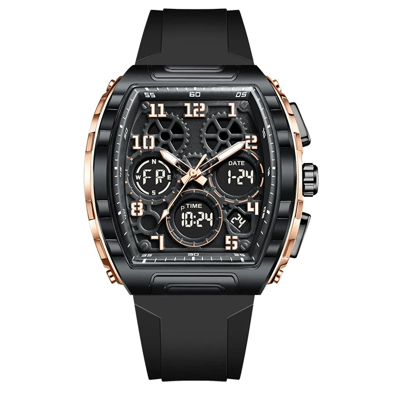 FOXBOX Men Watch Luminous White Silicone Waterproof Quartz Watch For Men Fashion Analog Digital Alarm Chronograph Montre Homme