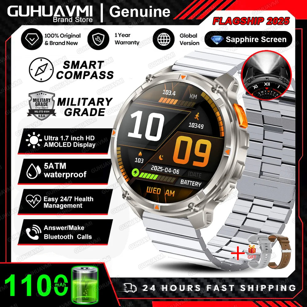 New T-REX3 Ultra 1100mAh Battery SmartWatch 10ATM Waterproof GPS Compass Flashlight 1.7" AMOLED HD Call Sports Smart Watch Men