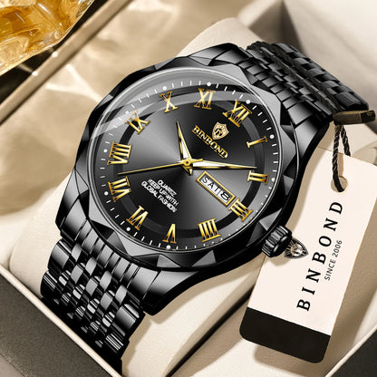 Orologio da polso di lusso al quarzo BINBOND Original Brand da uomo, luminescente, impermeabile, data automatica, indicazione del giorno della settimana, stile casual.