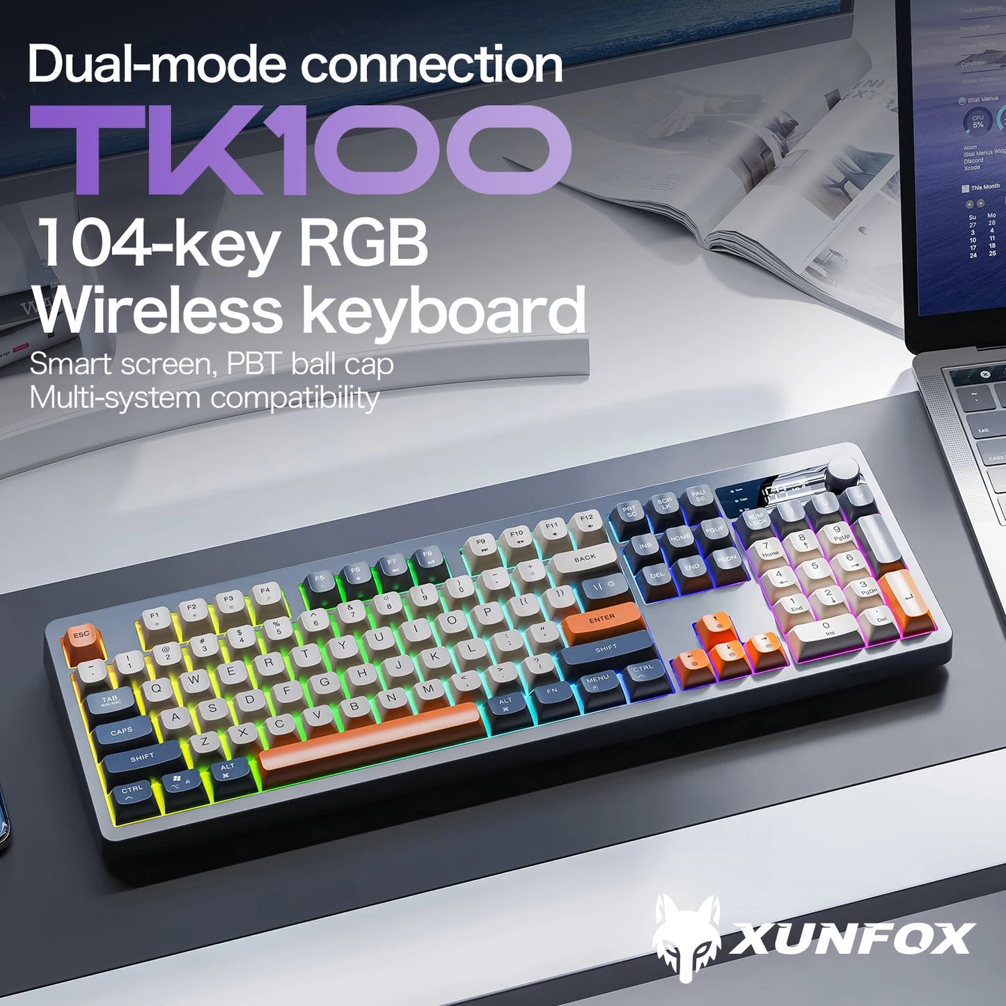 XUNFOX TK100 tastiera wireless 2.4 Bluetooth dual-mode gaming silenziosa per ufficio e notebook, universale
