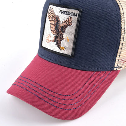 Gorras trucker de moda con parche bordado de cabra, snapback para las cuatro estaciones, gorra de béisbol para hombre y mujer con visera ajustable