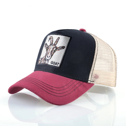 Gorras trucker de moda con parche bordado de cabra, snapback para las cuatro estaciones, gorra de béisbol para hombre y mujer con visera ajustable