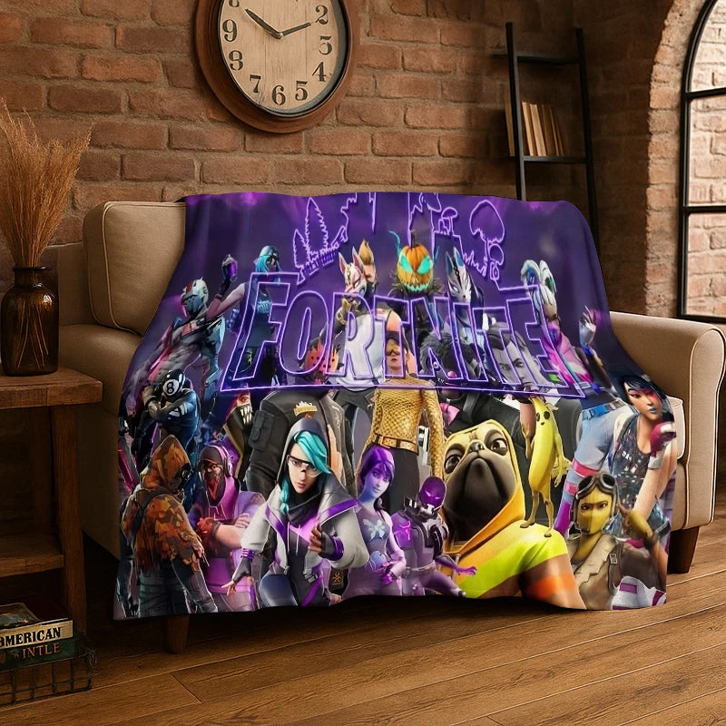Cartoon F-Fortnite Game Gamer Flannel Blanket Soft Warm Throw Blanket for Bedroom Living Room Bed Travel Camping Picnic Gift