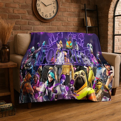 Cartoon F-Fortnite Game Gamer Flannel Blanket Soft Warm Throw Blanket for Bedroom Living Room Bed Travel Camping Picnic Gift