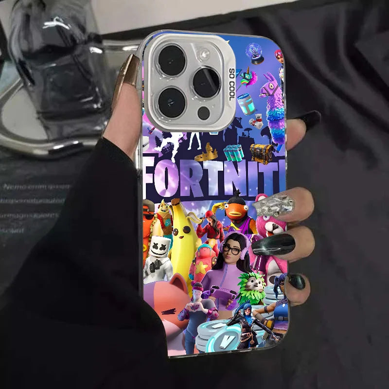1pc Game F-fornite Phone Case Phone Case IMD Color Silver Shell For IPhone 16 15 14 13 12 11 Pro Max Plus