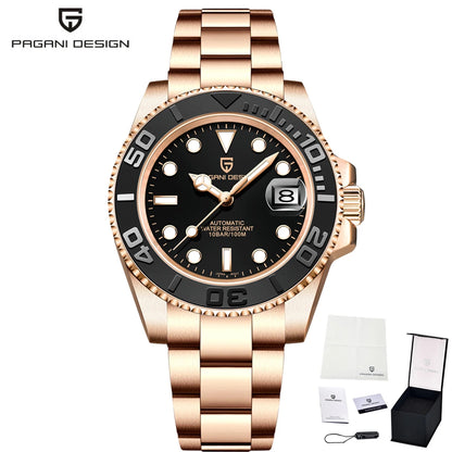 PAGANI DESIGN Luxury Mechanical Automatic Men's Watch Rose Gold Ceramic Rotating Frame Top Business watches for man reloj hombre
