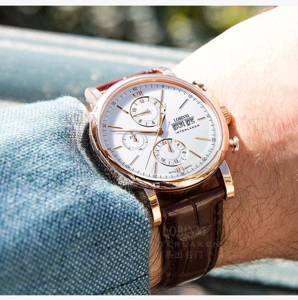 Luxury Brand Switzerland LOBINNI Perpetual Calendar Seagull Automatic Mechanical Men's Watches Sapphire Multi-function L13019-11