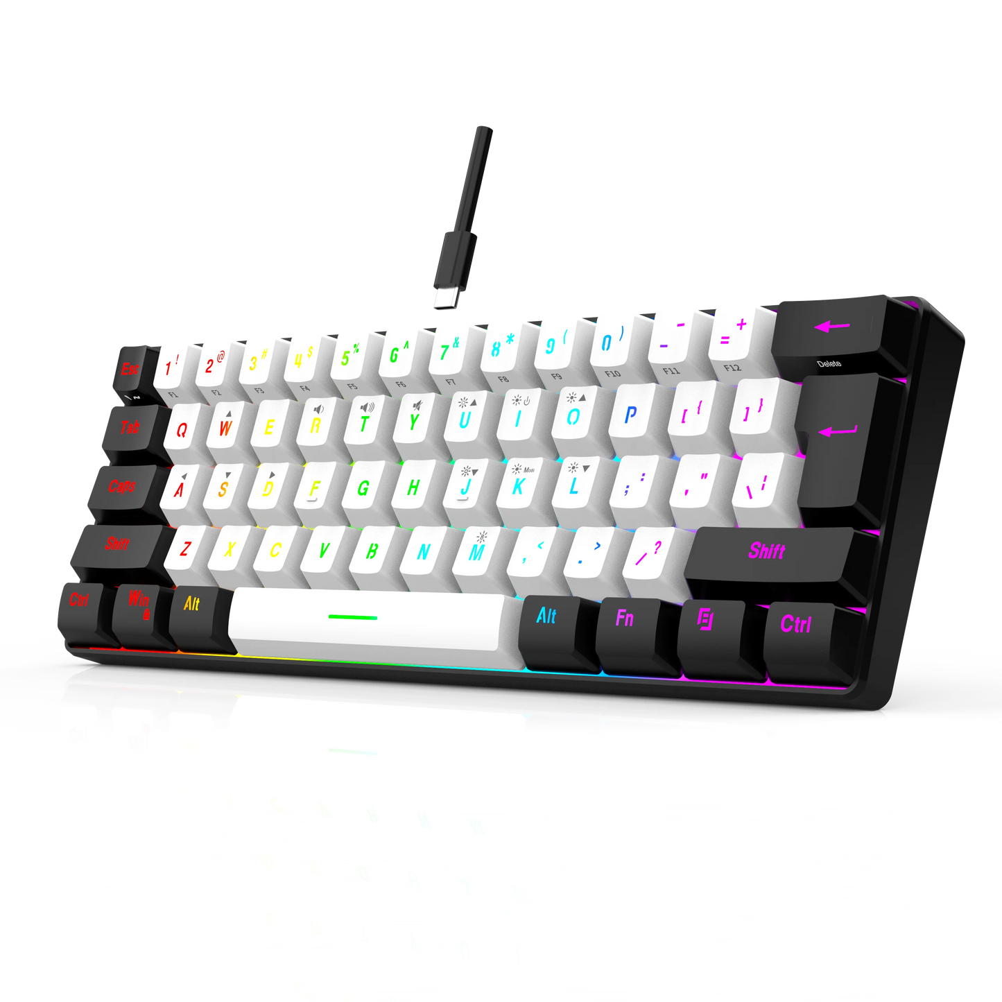 Tastiera meccanica cablata 61 tasti bianca, switch nero e blu, impermeabile, RGB illuminata, kit gaming e ufficio PUBG gamer retroilluminato