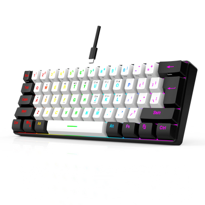 Tastiera meccanica cablata 61 tasti bianca, switch nero e blu, impermeabile, RGB illuminata, kit gaming e ufficio PUBG gamer retroilluminato