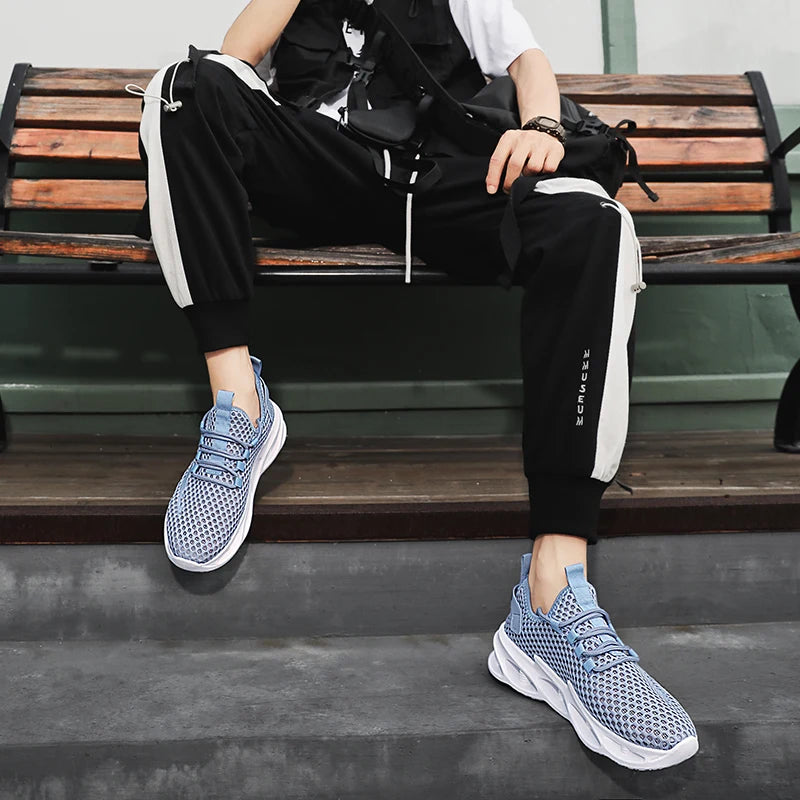 2025 New Summer Sneakers Men Mesh Breathable Running Tennis Shoes Outdoor Sports Tenis Masculino White Casual Walking Shoes size