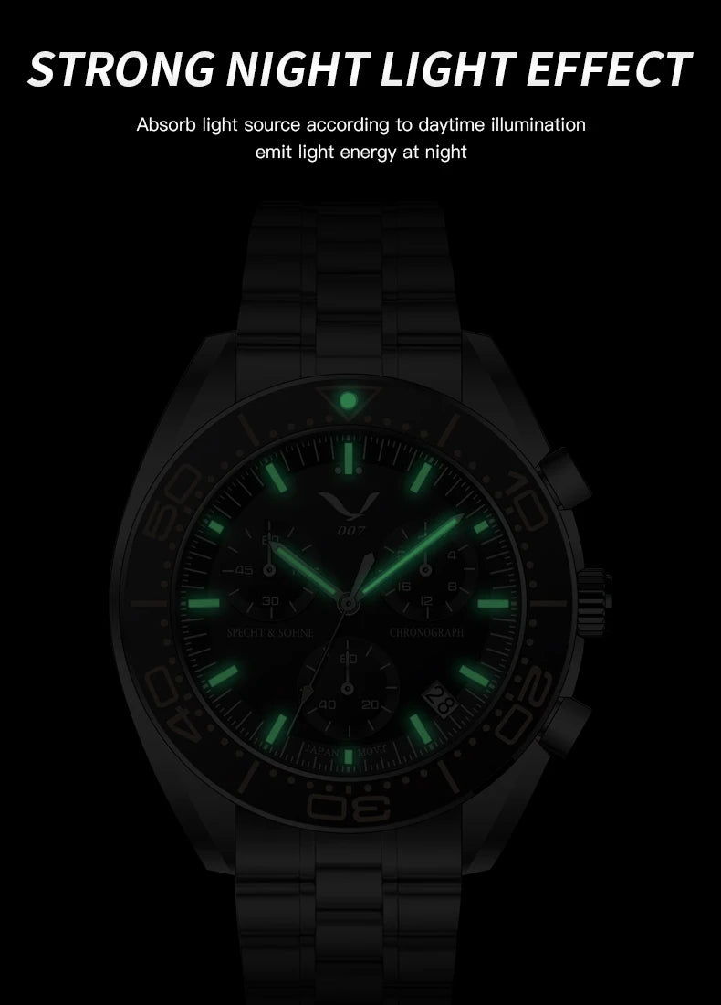 New 007 Specht&Sohne Sports Watches For Men Top Brand Luxury Steel Wrist Watch Fashion Japan VK68 Chronograph Relogio Masculino