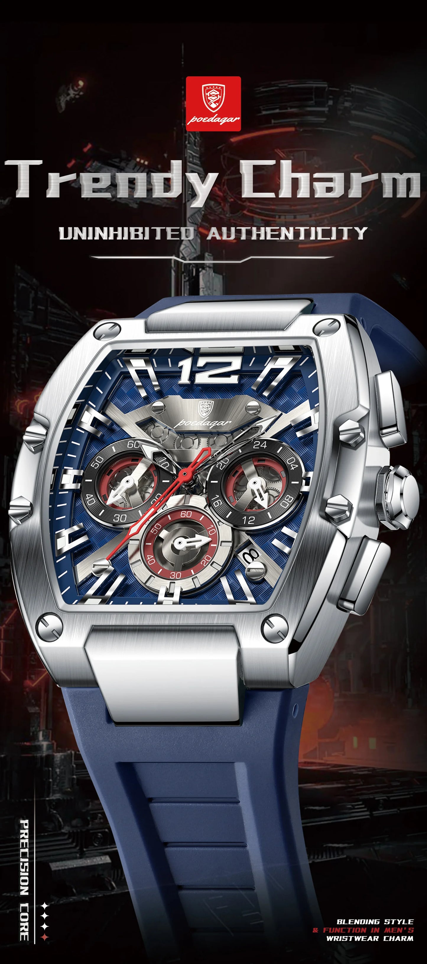POEDAGAR Fashion Brand Men's Watch Luminous Waterproof Date Sports Male Watch Chronograph Silicone Quartz Watches For Man Reloj