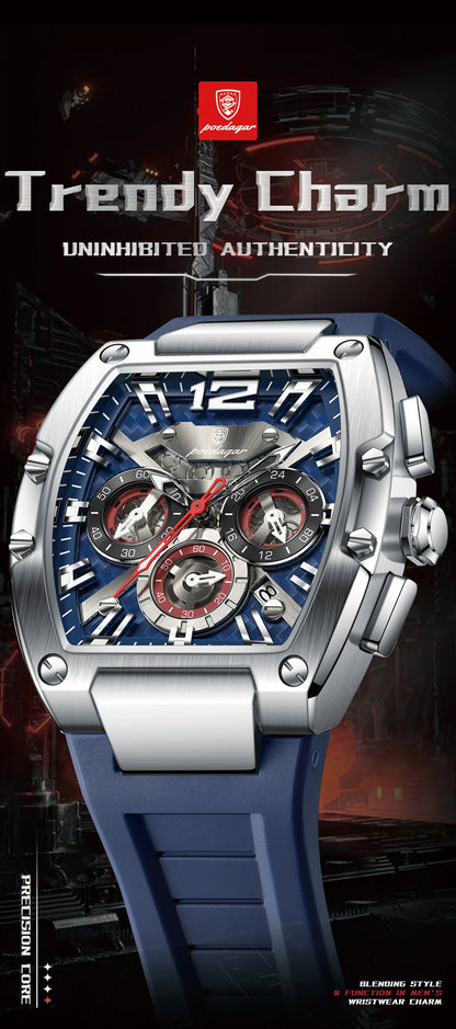 POEDAGAR Fashion Brand Men's Watch Luminous Waterproof Date Sports Male Watch Chronograph Silicone Quartz Watches For Man Reloj