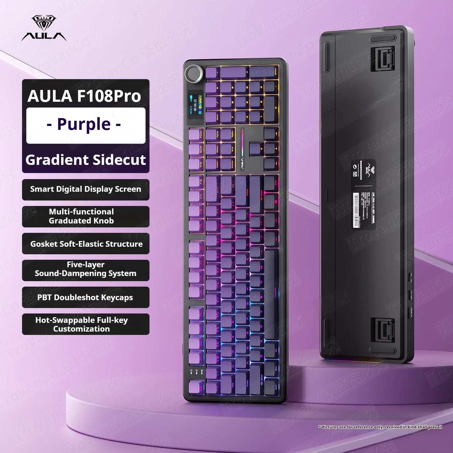 Teclado mecánico AULA F108 PRO personalizado con distribución 100%, retroiluminación RGB, Bluetooth inalámbrico, interruptores HiFi para gaming