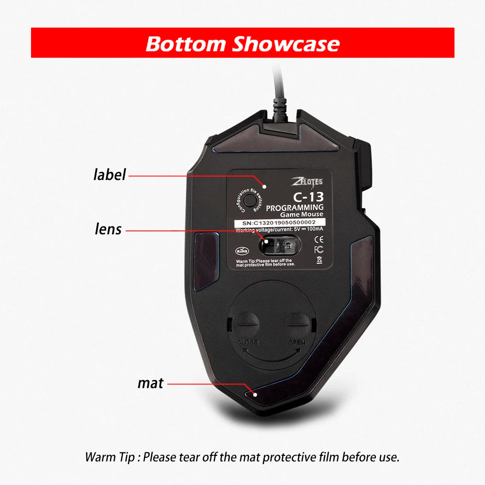 ZELOTES C13 Wired Gaming Mouse 10000 DPI RGB Programmable Gaming Mouse with 13 Buttons for PC & Laptop