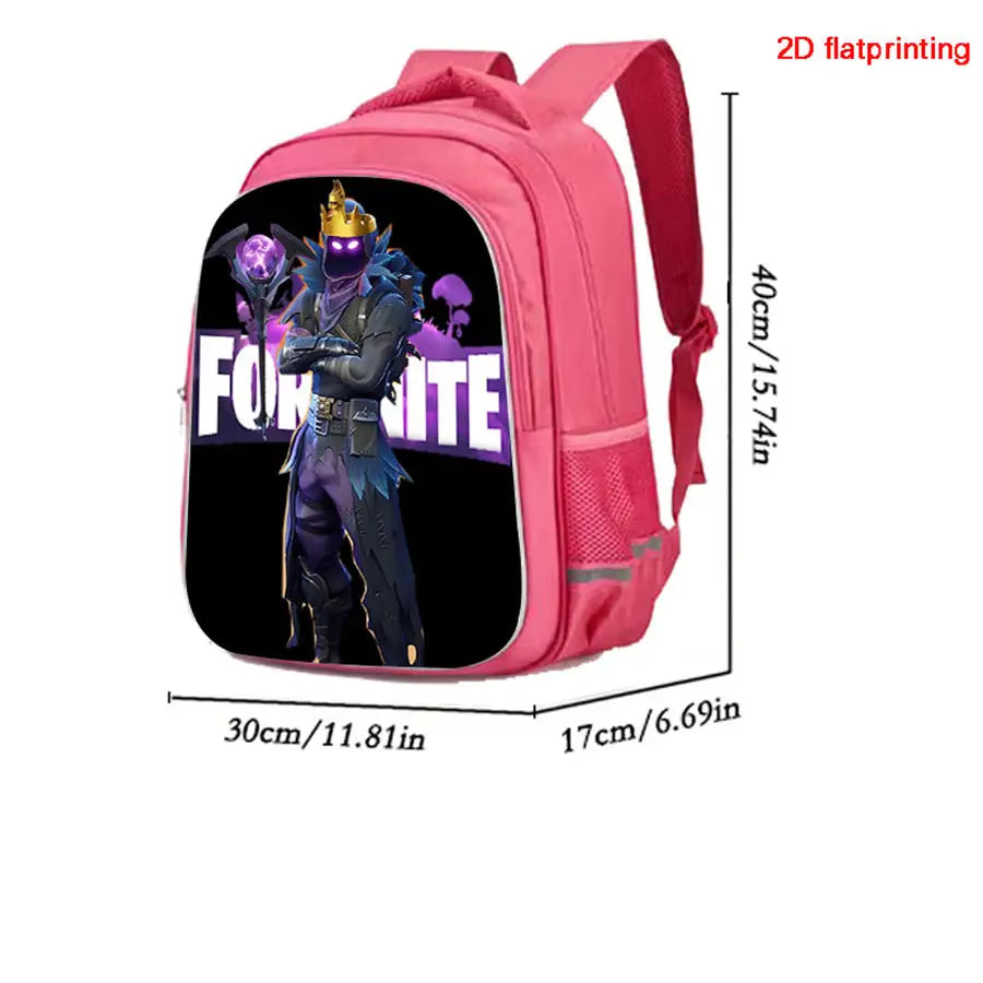 FORTNITE 16-inch Durable Lightweight Backpack, Dual Zipper Pockets, Cartoon Style for Boys & Girls 6-10,Free 3D Printed Keychain