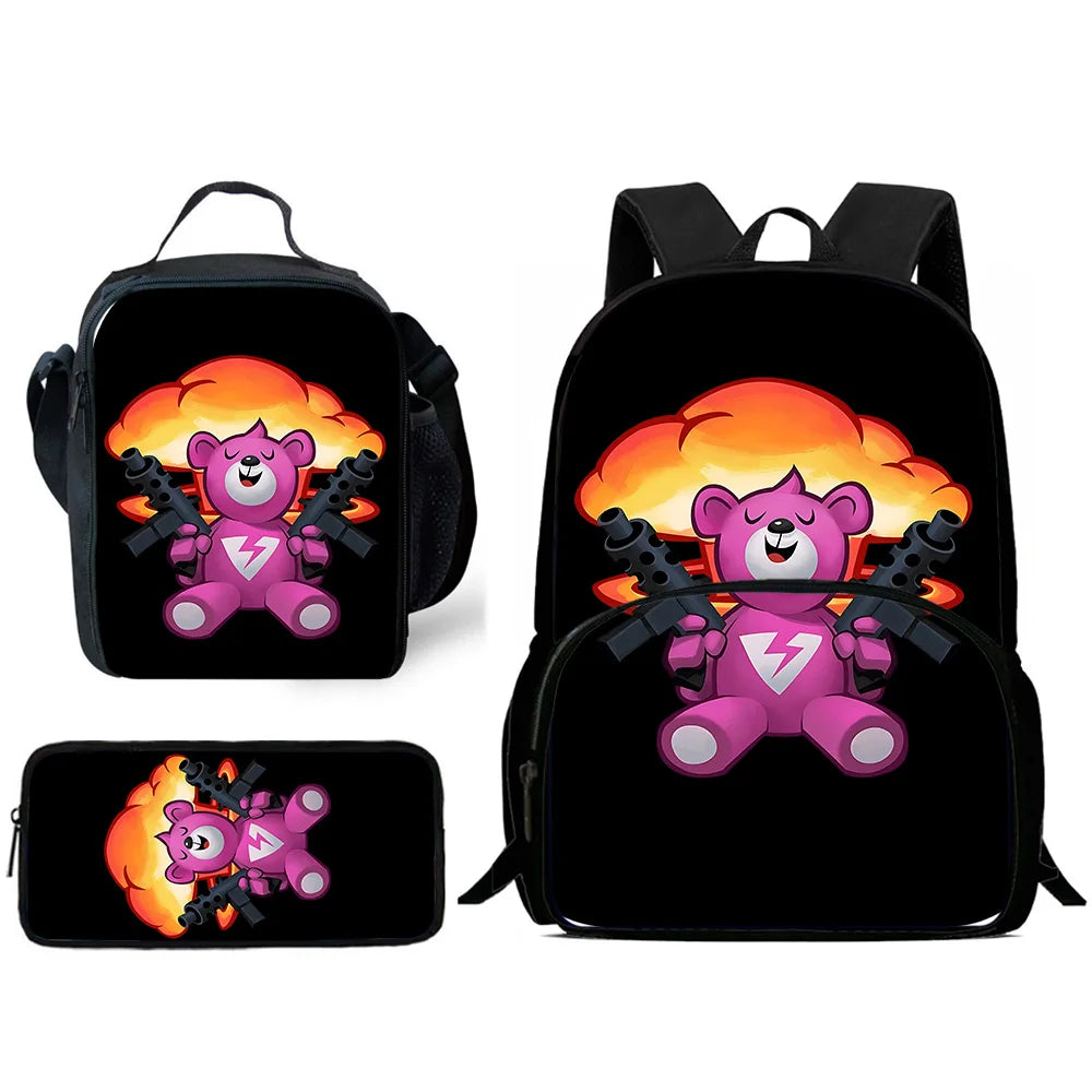 Mochilas Infantis de Design Gaming F-FortniteS com Lancheira e Estojo, Mochilas Escolares de Grande Capacidade para Meninos e Meninas, Melhor Presente